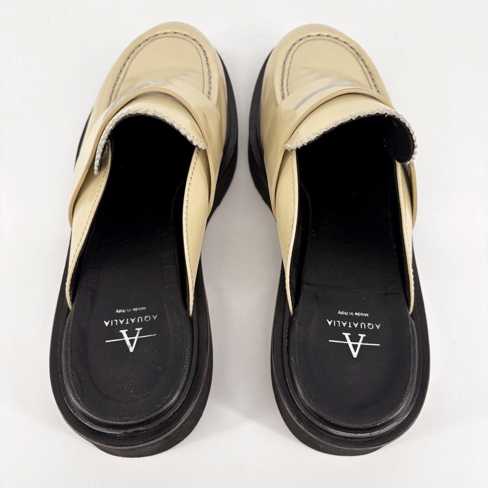 AQUATALIA | Michelina Leather Penny Loafer Mules in Cream | Sz 8 - Picture 8 of 12